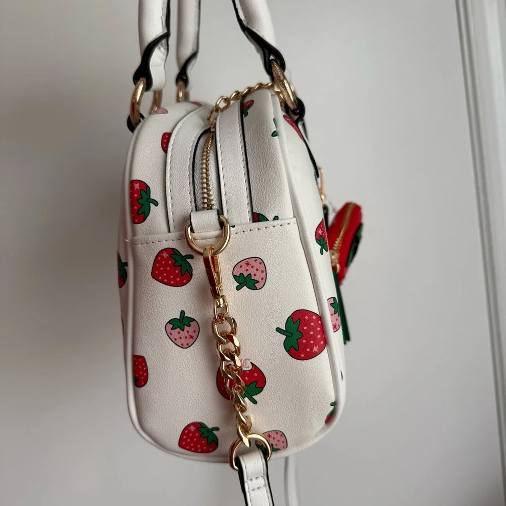 Juicy Couture White Strawberry Print Handbag bowler bag Y2K bag